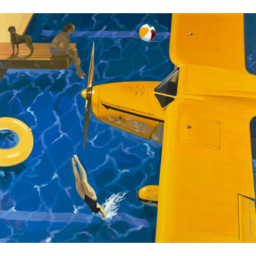 Yellow plane over the swimming pool—Marek Okrassa