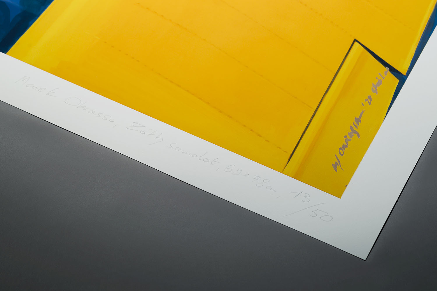 Żółty samolot nad basenem—Marek Okrassa
